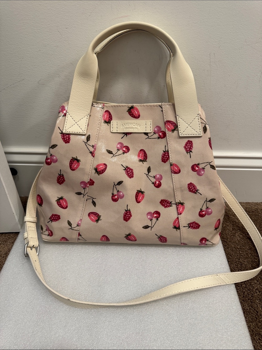American leather company fruit strawberry grapes cherries crossbody bag NWOT